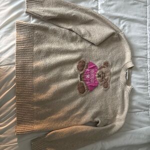 No Boundaries Beige Sweater with Pink Bear